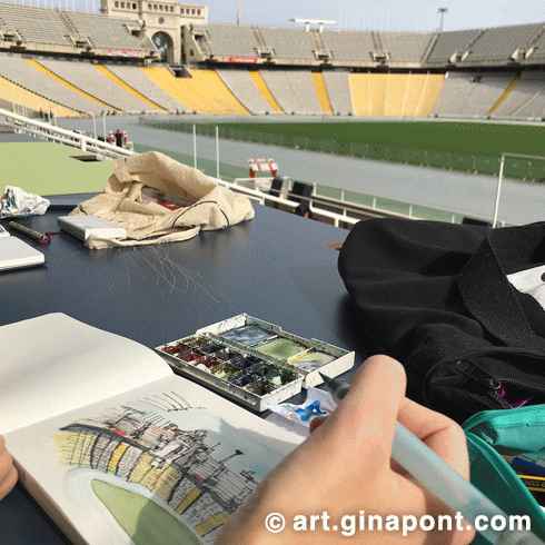 On the occasion of 48H Open House festival, Urban Sketchers Barcelona organized an event to draw el Palau Sant Jordi and Estadi Olímpic Lluís Companys.