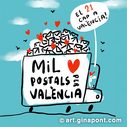 A group of illustrators organized a charity project to bring a little cheer to the people of Horta Sud for the Christmas holidays: MIL POSTALS PER VALÈNCIA. They invited me, along with many artists, to an in-person event to create postcards that would be sent anonymously. They recorded in a mini documentary format how we drew the postcards in Barcelona and how they were received in Valencia.
