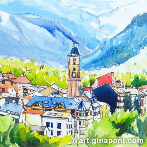 Laia ordered a watercolor drawing of Vilaller. It was a Christmas present for her grandmother who was born in this charming town. Merry Christmas from Vilaller!.