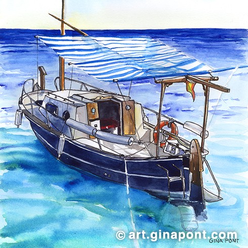 Let me introduce you to the Xip-xop, one of the most beautiful boats in the port of Arenys! Aleix asked me to draw one of his boats so he could hang it up in his house, and this was the result.