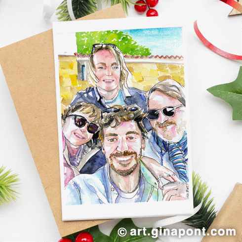 Mónica was looking for a special present for her family. She sent me a photo that I transformed into a watercolor sketch and voilà: Merry Christmas, family!.