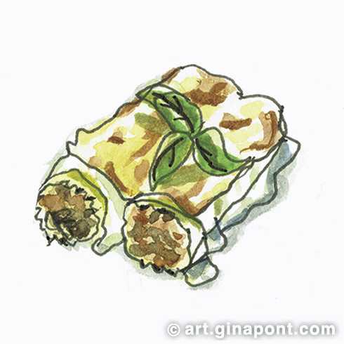 Christmas watercolor drawing: Cannelloni