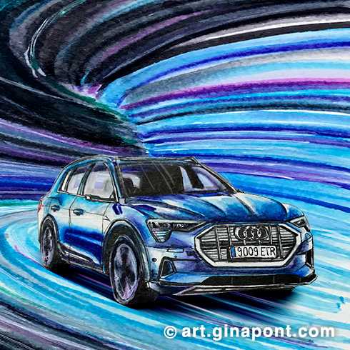 Illustration of the Audi e-tron model made during the launch of the campaign. At this time, as I worked at DDB agency and had Audi as a client, I was inspired by a draft of what would be the advertising poster.