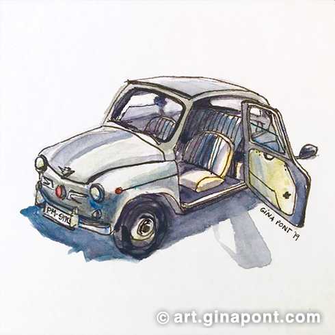 Drawing of the Seat 600 in ink and watercolor.