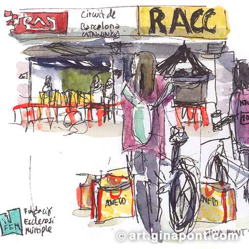 Urban watercolor sketch made during the event Muévete por la Esclerosis Múltiple 2020, a sporting event that seeks to raise funds and awareness of multiple sclerosis through running or walking.
