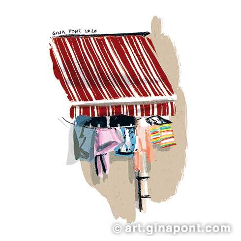 During the confinement we could not go outside so I digitally drew urban elements that I could see from my house. Specifically, I drew this window because its red and white striped awning caught my attention.