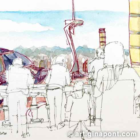 Watercolor and rotring sketch of the views from Estadi Olímpic. It was drawn on the occasion of 48H Open House festival.