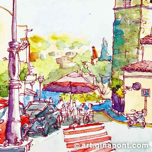 Gina Pont watercolor art print of Arenys de Munt, a catalan small village located in Maresme.