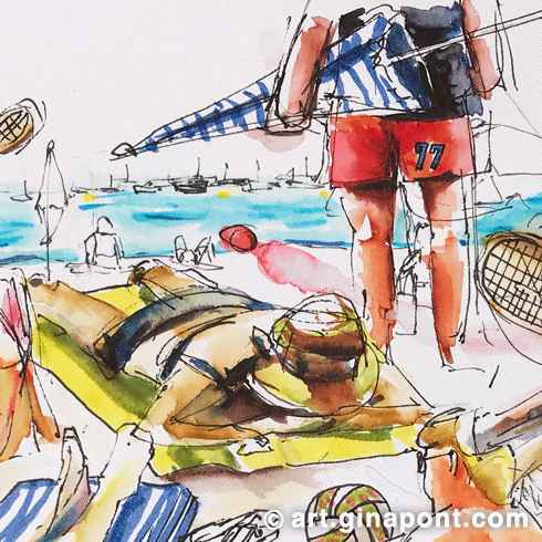 Beach scenes sketch made with watercolor markers Lyra Aqua Brush Duo on 280 gsm paper, SM·LT