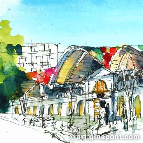 Watercolor and rotring sketch of Santa Caterina Market. It was drawn on the occasion of 48H Open House festival.