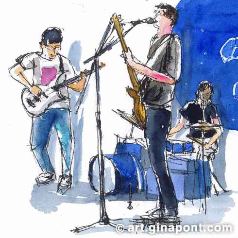 Live art of Vittara music band during the Alenart festival in Can Ricart Poblenou, Barcelona.