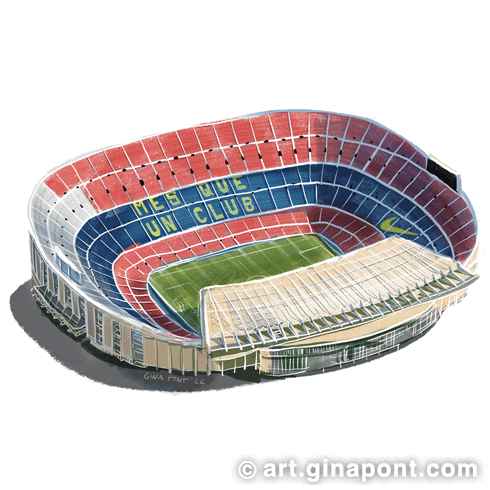 Dibujo digital del Camp Nou, el estadio del FCBarcelona. Consigue tu postal del fútbol Club Barcelona.