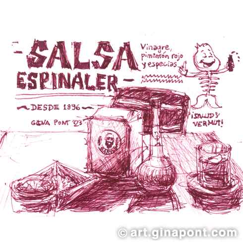Gina Pont watercolor illustration done while I was enjoying a Espinaler vermouth a Espinaler in Vilassar de Mar, Maresme.
