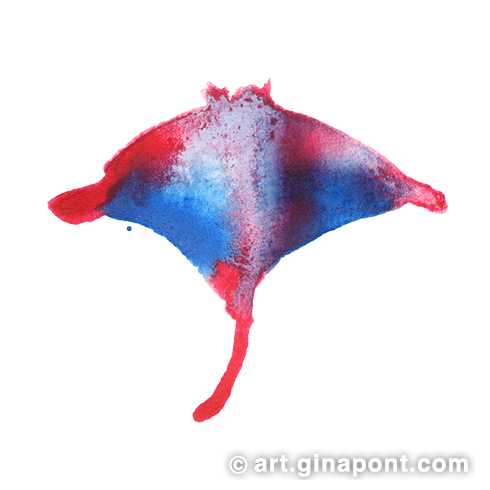 During the workshop I did on April 25 “Ink and water: aquatic creatures” we experimented with Daler Rowney acrylic inks. During the session, we drew many manta rays and this was the result!