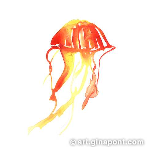 During the workshop I gave on April 25 “Ink and water: aquatic creatures” we experimented with Daler Rowney acrylic inks. During the session, we drew a lot of jellyfish and this was the result!