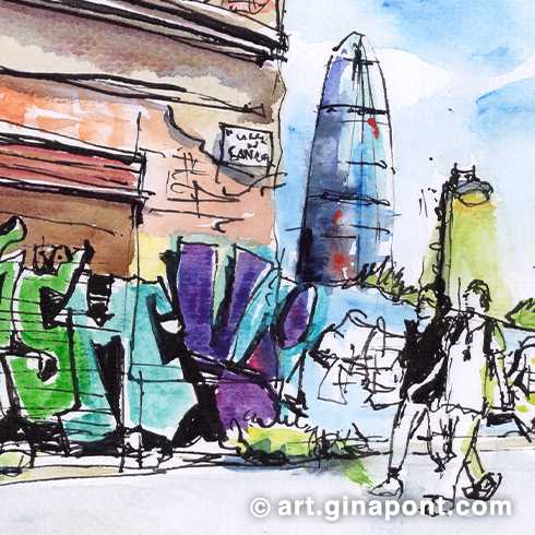 Urban sketch drawn live in ink and painted with Artify brushes. This is a collaboration with the London-based brand where I test the different brush tips: round, flat, cat tongue, angular, eyeliner...