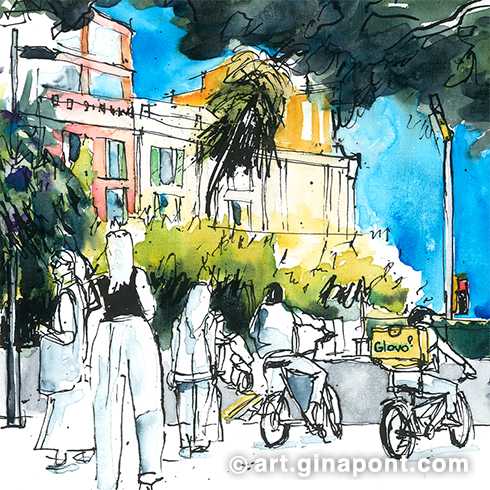 Plaza del Doctor Letamendi, Eixample, Barcelona (desde 10€) Cuando llegué a Letamendi vi a niños jugando, amigos hablando y un ir y venir de transeúntes. Cada uno con su propia historia y sin embargo, compartiendo este mismo espacio e instante. Y ésta es la escena que retraté. Barcelona en estado puro.