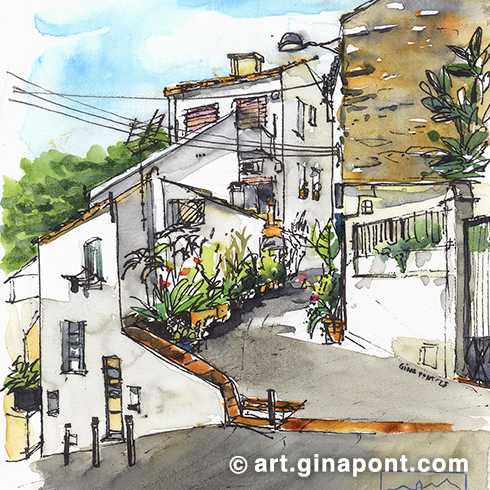 Después de recorrer infinidad de veces esta preciosa calle del pueblo donde vivo, y aprovechando la quedada de Dibuixem Maresme, por fin la dibujé.